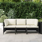 3-Seater Garden Sofa with Cushions Black Poly Rattan
