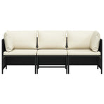 3-Seater Garden Sofa with Cushions Black Poly Rattan