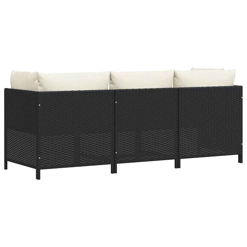 3-Seater Garden Sofa with Cushions Black Poly Rattan