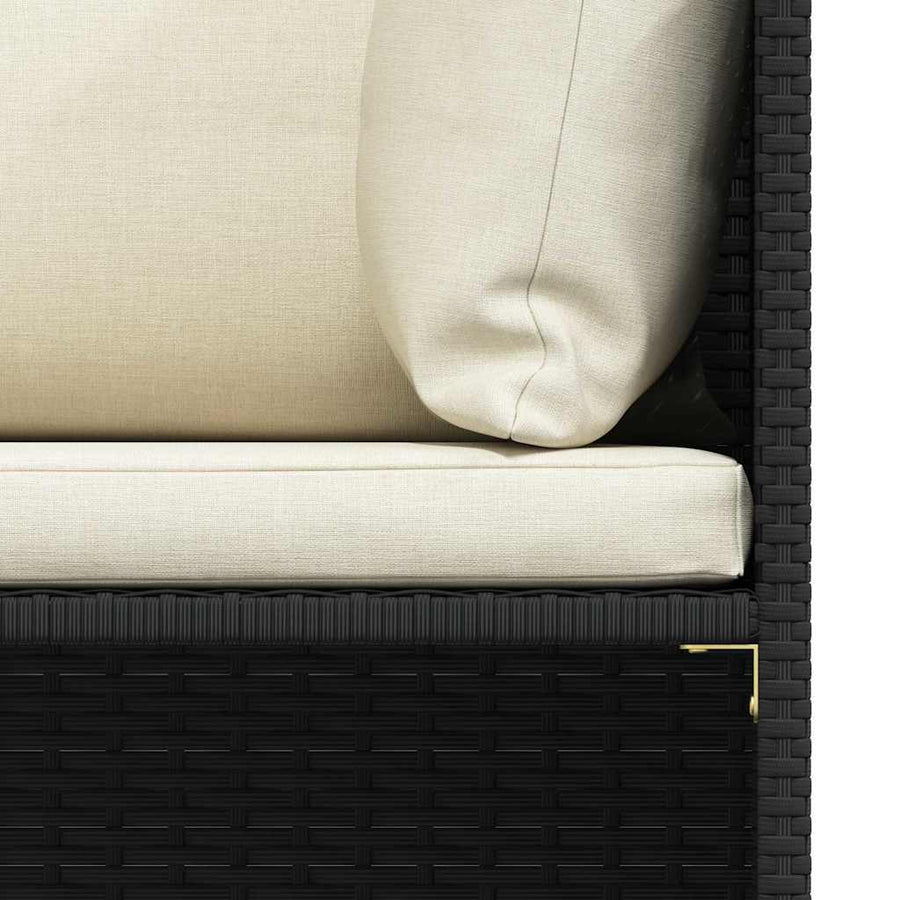 3-Seater Garden Sofa with Cushions Black Poly Rattan