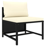 3 Piece Garden Sofa Set with Cushions Black Poly Rattan - Front View