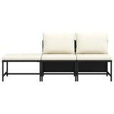 3 Piece Garden Sofa Set with Cushions Black Poly Rattan