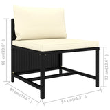 3 Piece Garden Sofa Set with Cushions Black Poly Rattan - Rear View