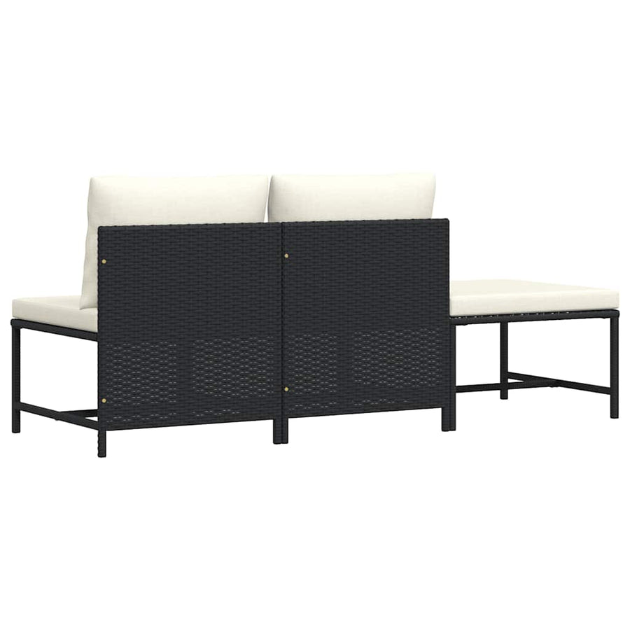 3 Piece Garden Sofa Set with Cushions Black Poly Rattan