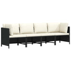 4-Seater Garden Sofa with Cushions Black Poly Rattan