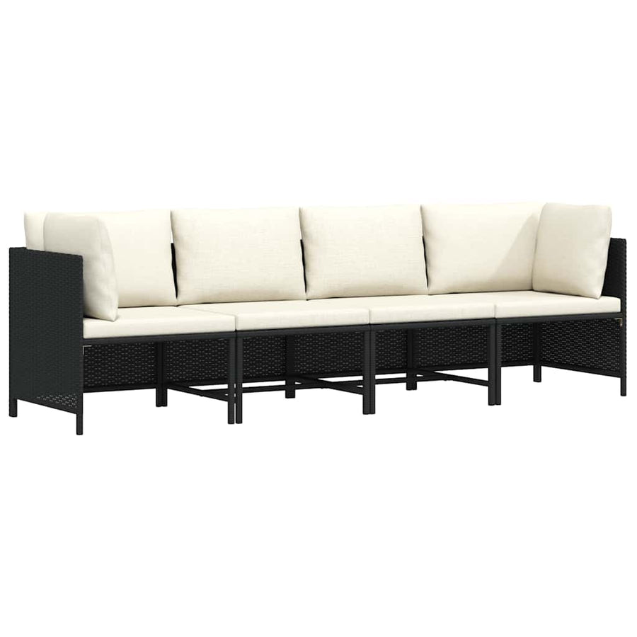 4-Seater Garden Sofa with Cushions Black Poly Rattan