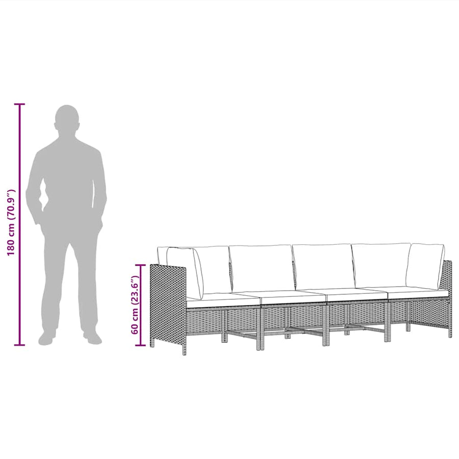 4-Seater Garden Sofa with Cushions Black Poly Rattan