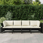 4-Seater Garden Sofa with Cushions Black Poly Rattan
