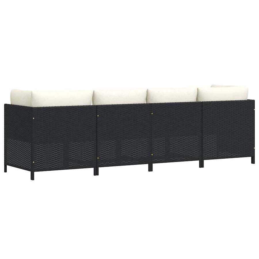 4-Seater Garden Sofa with Cushions Black Poly Rattan