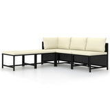 5 Piece Garden Sofa Set with Cushions Black Poly Rattan - Front View
