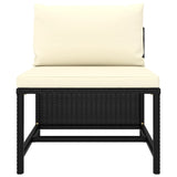 5 Piece Garden Sofa Set with Cushions Black Poly Rattan - Rear View