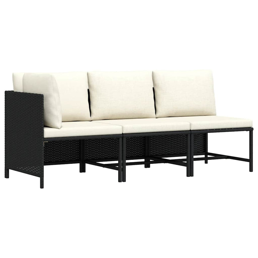 3 Piece Garden Sofa Set with Cushions Black Poly Rattan