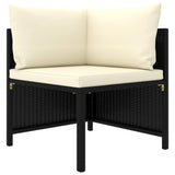 3 Piece Garden Sofa Set with Cushions Black Poly Rattan - Front View