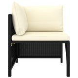 3 Piece Garden Sofa Set with Cushions Black Poly Rattan - Side View
