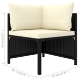 3 Piece Garden Sofa Set with Cushions Black Poly Rattan - Rear View