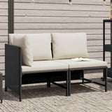 2 Piece Garden Sofa Set with Cushions Black Poly Rattan - Front View