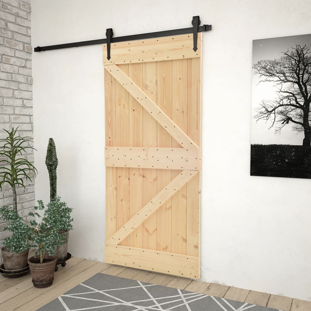 Sliding Door with Hardware Set 90x210 cm Solid Pine Wood