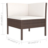 6 Piece Garden Lounge Set with Cushions Poly Rattan Brown - Rear View