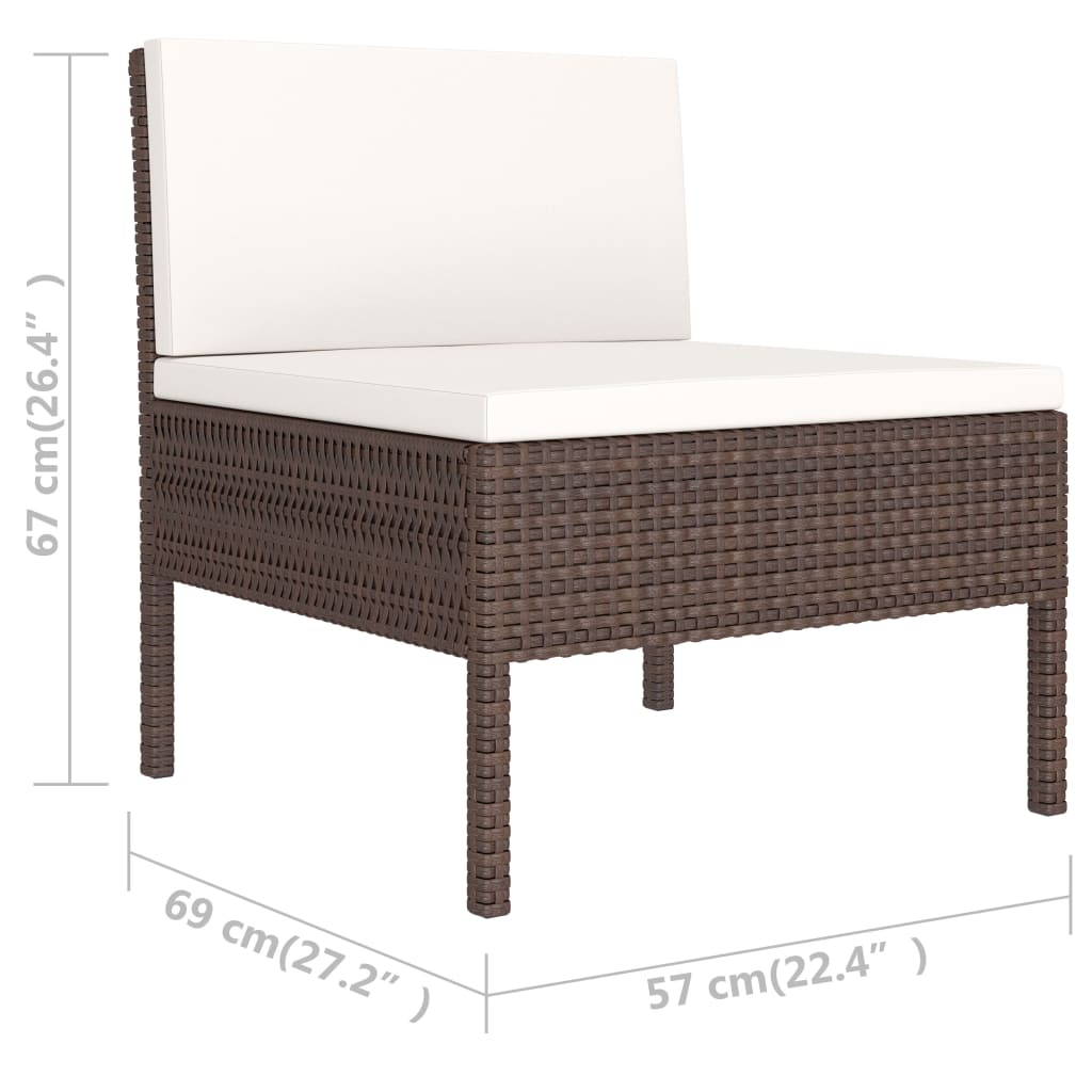 6 Piece Garden Lounge Set with Cushions Poly Rattan Brown