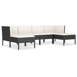 6 Piece Garden Lounge Set with Cushions Poly Rattan Black - Front View
