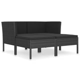 4 Piece Garden Lounge Set with Cushions Poly Rattan Black - Front View