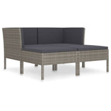 4 Piece Garden Lounge Set with Cushions Poly Rattan Grey - Front View
