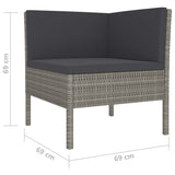 4 Piece Garden Lounge Set with Cushions Poly Rattan Grey - 45-Degree Angle