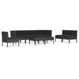 9 Piece Garden Lounge Set with Cushions Poly Rattan Black - Front View
