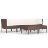 6 Piece Garden Lounge Set with Cushions Poly Rattan Brown - Front View