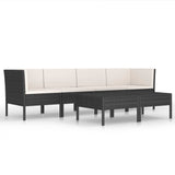 6 Piece Garden Lounge Set with Cushions Poly Rattan Black - Front View