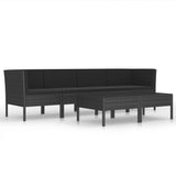 6 Piece Garden Lounge Set with Cushions Poly Rattan Black - Front View