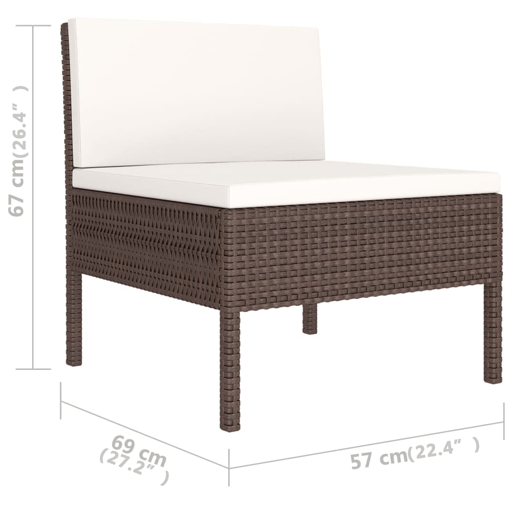 6 Piece Garden Lounge Set with Cushions Poly Rattan Brown
