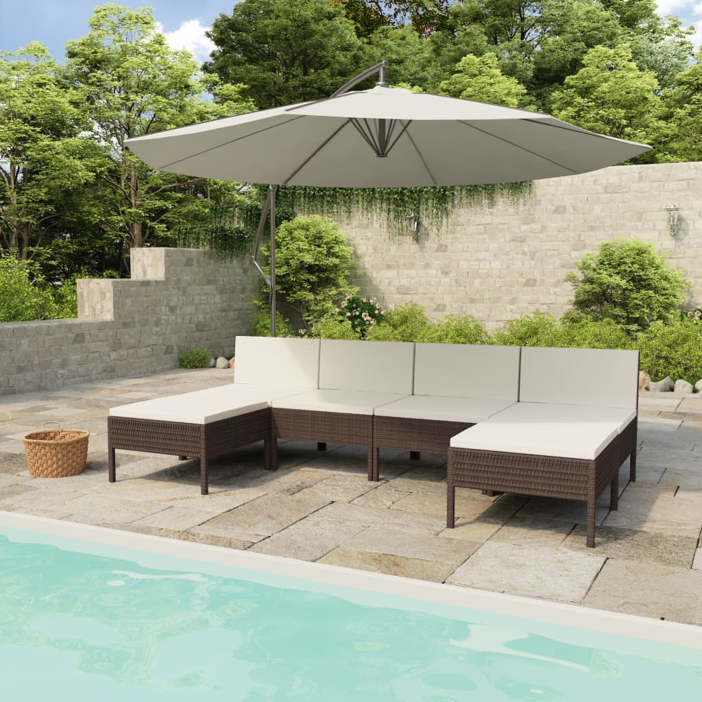 6 Piece Garden Lounge Set with Cushions Poly Rattan Brown