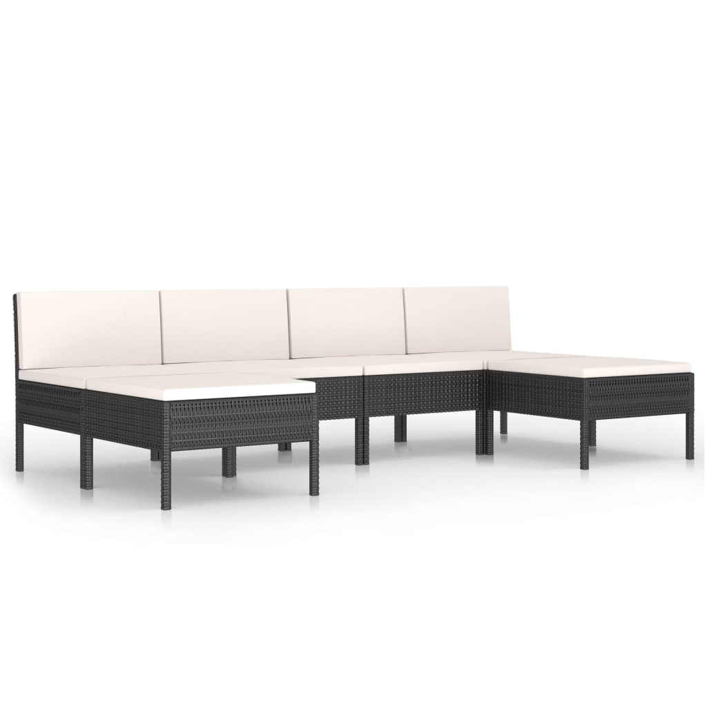 6 Piece Garden Lounge Set with Cushions Poly Rattan Black