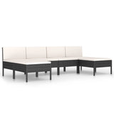 6 Piece Garden Lounge Set with Cushions Poly Rattan Black - Front View