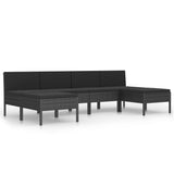 6 Piece Garden Lounge Set with Cushions Poly Rattan Black - Front View