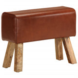 Gym Bok Bench 58 cm Brown Real Leather and Solid Mango Wood - Front View
