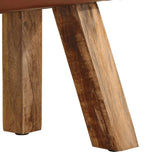 Gym Bok Bench 58 cm Brown Real Leather and Solid Mango Wood - Low Angle