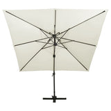 Cantilever Garden Parasol with Double Top 300x300 cm Sand - Side View