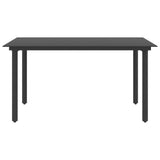 Garden Dining Table Black 150x80x74 cm Steel and Glass - Front View