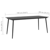Garden Dining Table Black 190x90x74 cm Steel and Glass - 45-Degree Angle