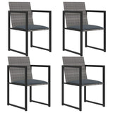 5 Piece Outdoor Dining Set with Cushions Poly Rattan Grey - Front View