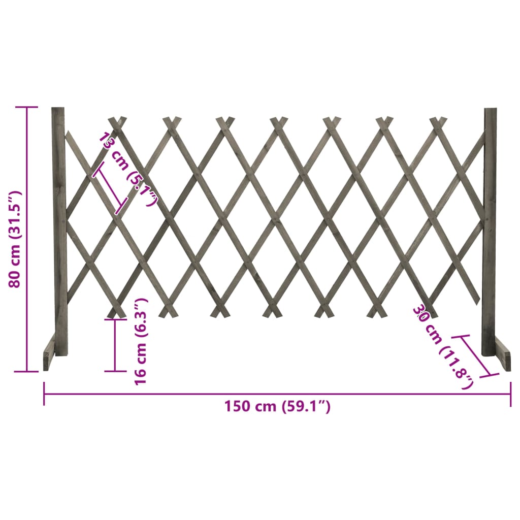 Garden Trellis Fence Grey 150x80 cm Solid Firwood