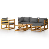 6 Piece Garden Lounge Set with Cushion Solid Acacia Wood - Front View