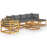 7 Piece Garden Lounge Set with Cushion Solid Acacia Wood - Front View