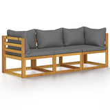3-Seater Garden Sofa with Cushion Solid Acacia Wood - Front View