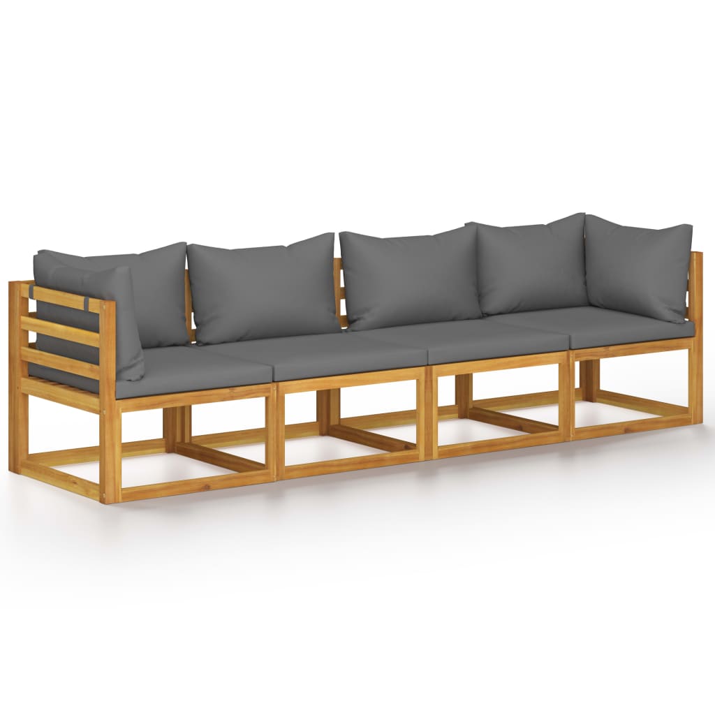 4-Seater Garden Sofa with Cushion Solid Acacia Wood