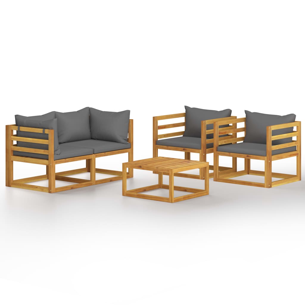 5 Piece Garden Lounge Set with Cushion Solid Acacia Wood
