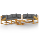 6 Piece Garden Lounge Set with Cushion Solid Acacia Wood - Front View