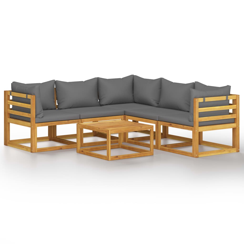 6 Piece Garden Lounge Set with Cushion Solid Acacia Wood